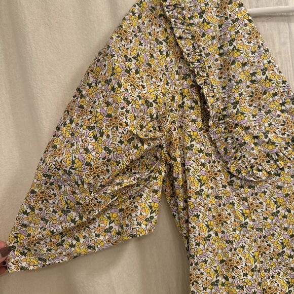 By Anthropologie Peter Pan Collar Yellow Floral Mini Dress Sz 14 - Picture 4 of 6